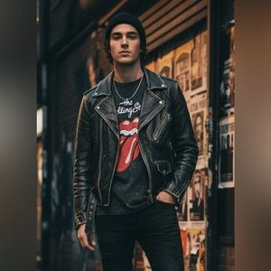 The Rolling Stones T-shirt Black Acid Wash MEDIUM